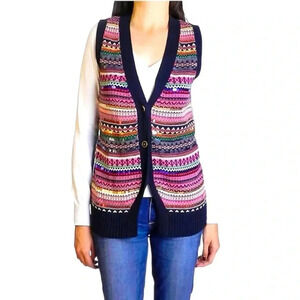 TOMMY HILFIGER | Vintage Sequins Nordic Print Front Buttons Vest Sweater Size L